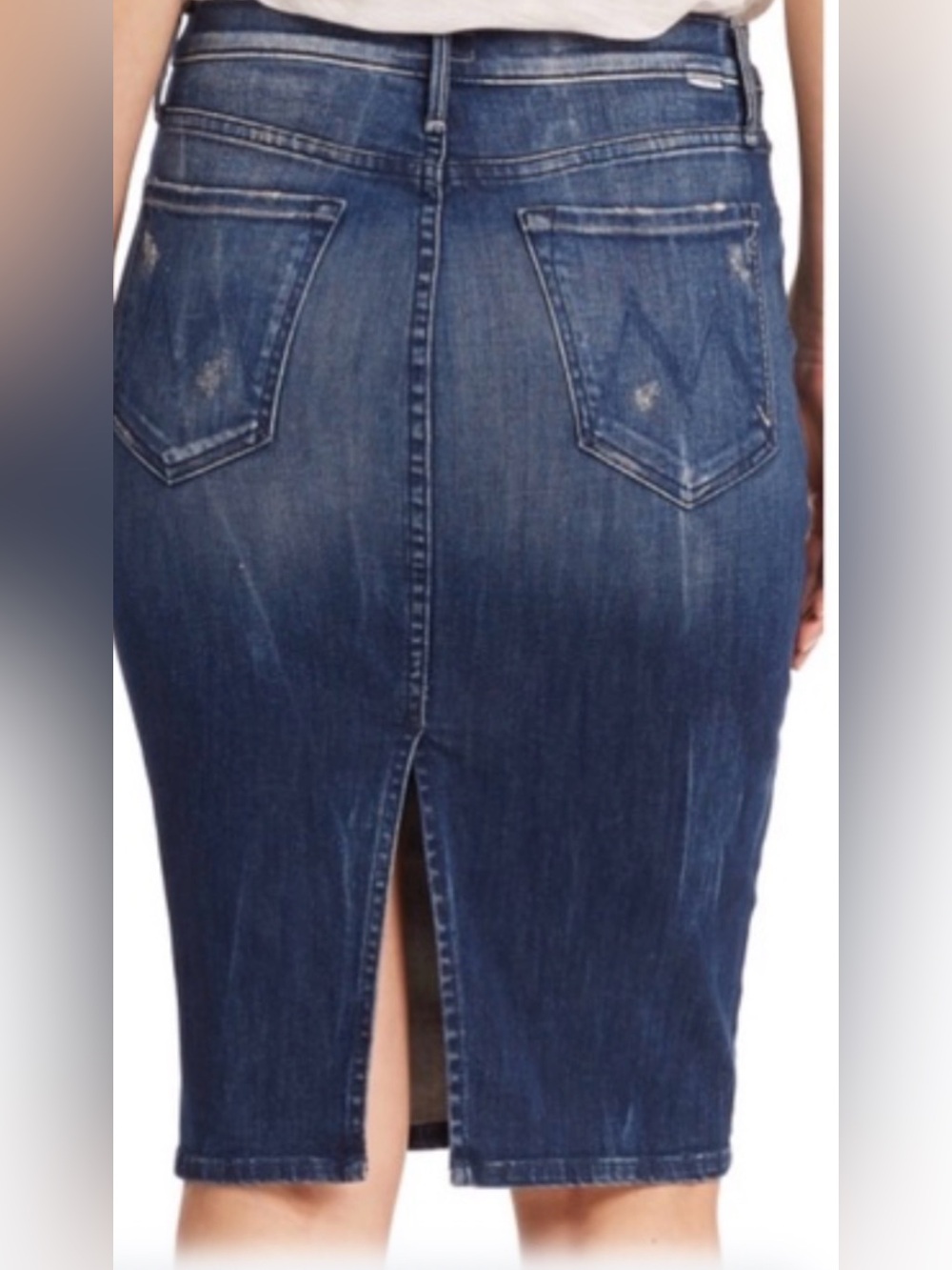 MOTHER Dark Blue Denim Pencil Skirt with Back Vent